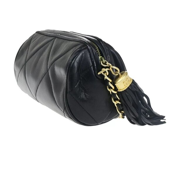 CHANEL CC Matelasse Tassel Mini Chain Shoulder Bag Leather Black authentic - Picture 4 of 16